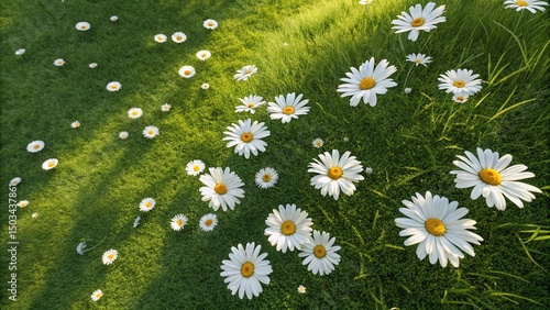 Fresh Daisies with Green Leaves in Spring Light