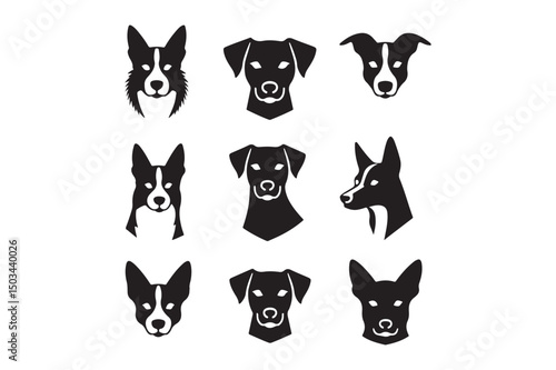 Dog Faces Vector Set Stylish Pet Icons Collection