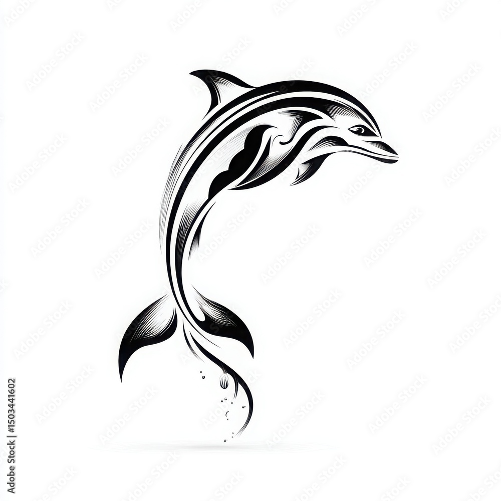 Fototapeta premium Abstract Dolphin in Black and White: Graceful Leap and Fluid Motion Art