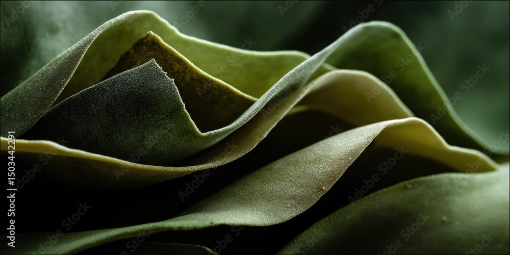 A green leaf with a shiny, wet surface. The leaf is curled up and he is covered in a thin layer of water A green leaf with a shiny, wet surface. The leaf is curled up and he is covered in a thin layer of water