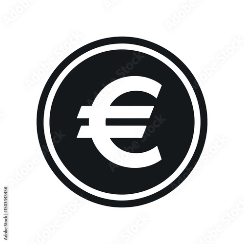 Simple Black and White Euro Coin Icon Design for Financial Applications