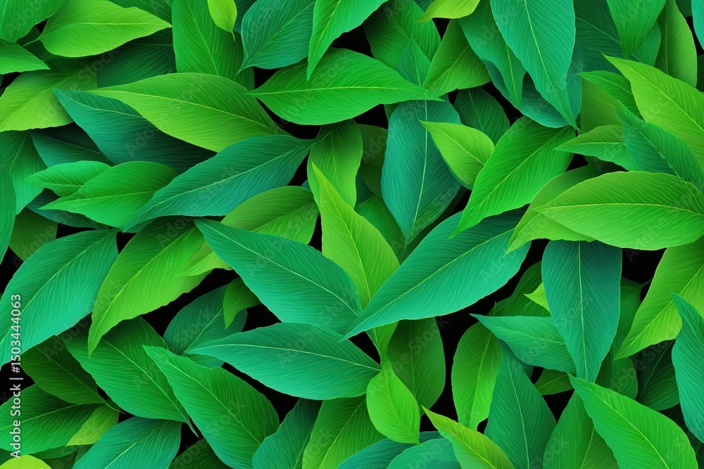 A close up of green leaves with a black background. The leaves are very close together and appear to be very thick A close up of green leaves with a black background. The leaves are very close together and appear to be very thick