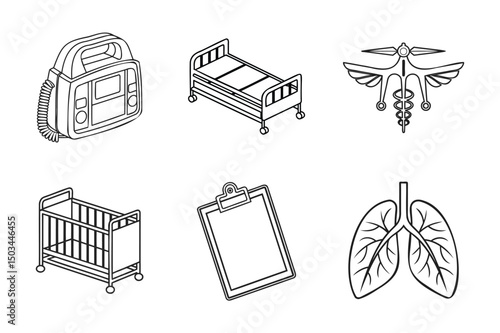 Medical Equipment and Healthcare Icons Defibrillato