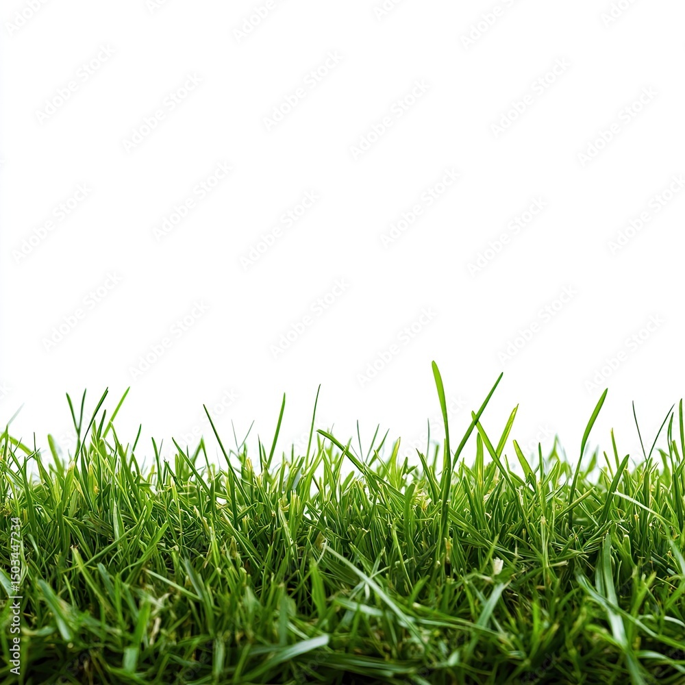 Fototapeta premium Close-up of vibrant green grass against white background (3)