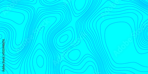 Abstract lines background contour maps landscape geodesy topographic texture grid, geometric line blue and cyan color seamless pattern with geographic mountain relief modern art topographic design.