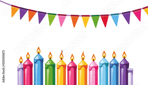Colorful-Birthday-Candles-with-Bunting-Banner-Festive-Celebration-Background-Holiday-Party-Decoration-Vector-Illustration-Happy-Birthday-Graphics