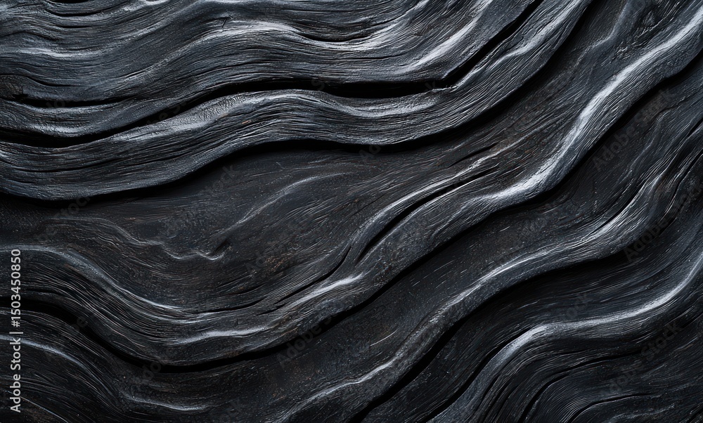 Obraz premium Dark wood grain texture, wavy pattern, close-up, background, design