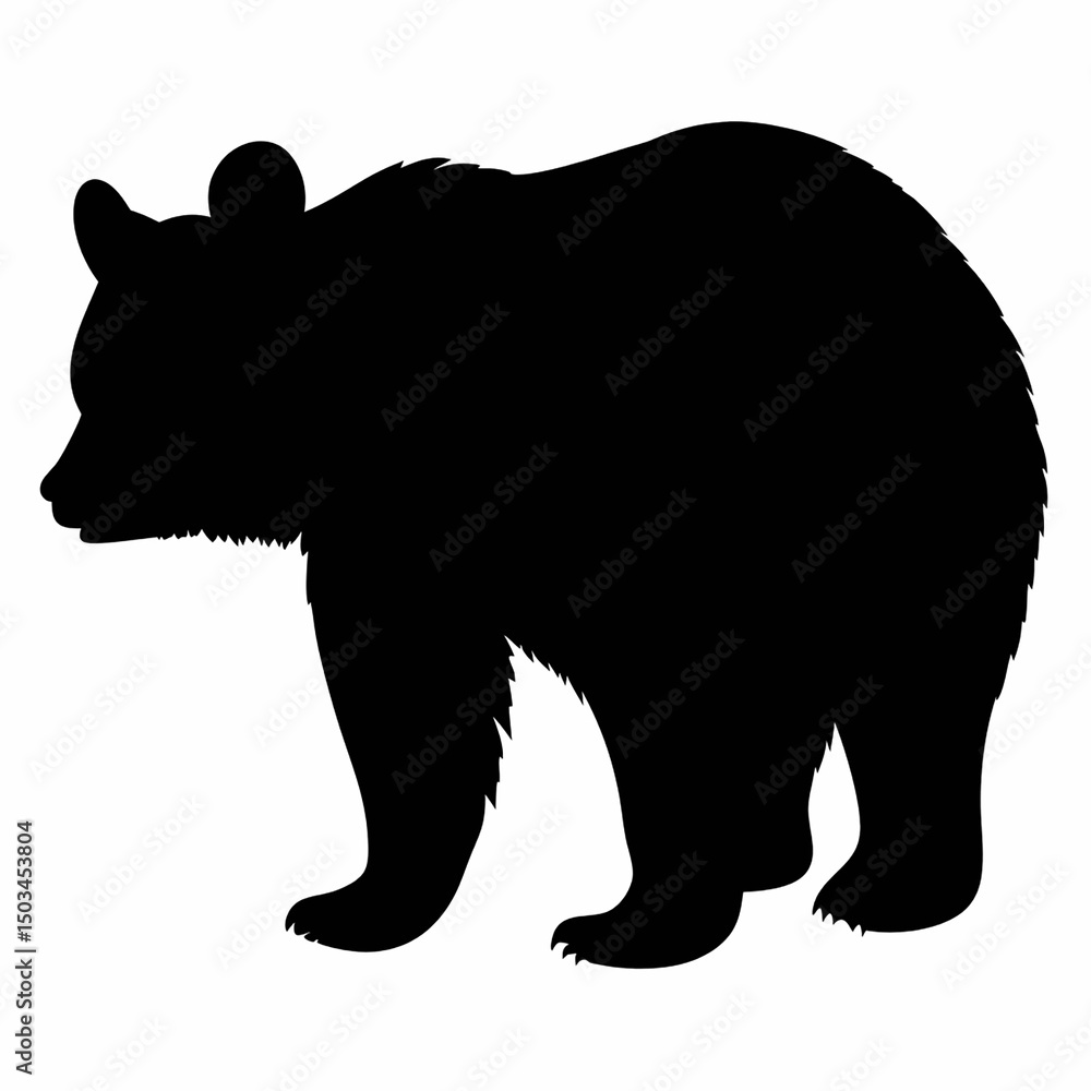 Fototapeta premium Black Silhouette of a Bear on White Background, Wild Animal Profile, Minimalist Vector Illustration