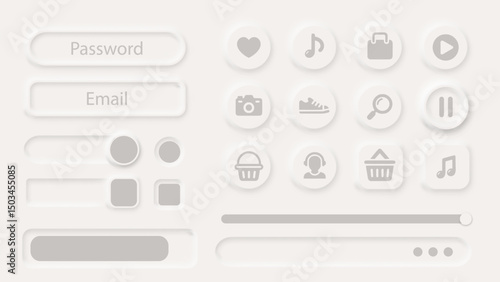Neumorphism Button Gray Icon Label Frame White 3d Elegant Shadow Web Vector  Ui Digital Neomorphism Interface