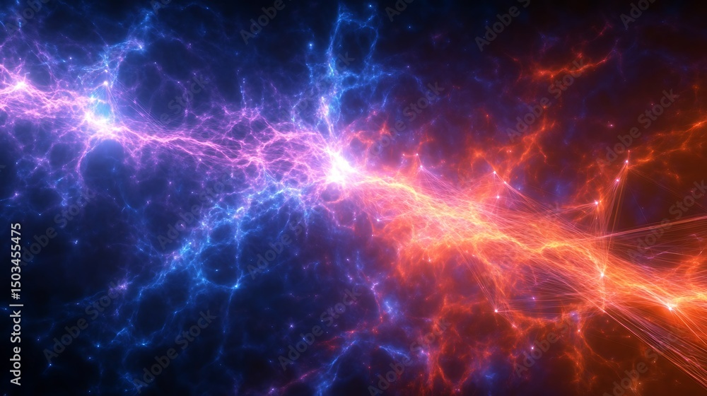 Concept of cosmic strings rippling through space with their immense energy distorting the fabric of space time and connecting distant parts of the universe Concept of cosmic strings rippling through space with their immense energy distorting the fabric of space time and connecting distant parts of the universe