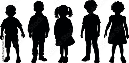 black group Children kids silhouette set, vector silhouette of children.