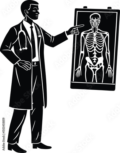 Doctor Pointing at Anatomy Chart Silhouette
