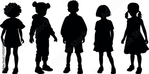 Children kids silhouette set, vector silhouette of children. illustrations.