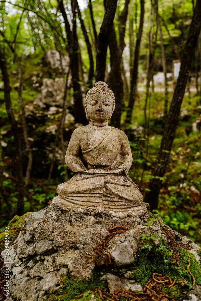 stone statue of buddha in the forest stone statue of buddha in the forest