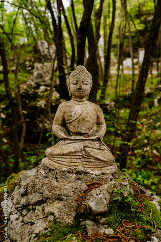 stone statue of buddha in the forest 