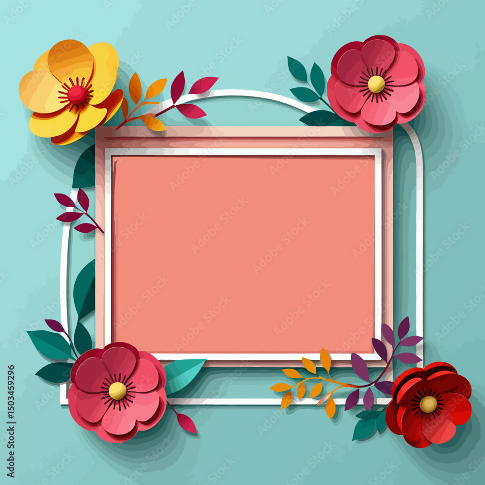 Obraz premium Floral-Frame-Design-with-Paper-Cut-Flowers-Modern-Floral-Arrangement-with-Blank-Space-for-Text-Graphic-Flower-Background-Colorful-Paper-Flowers