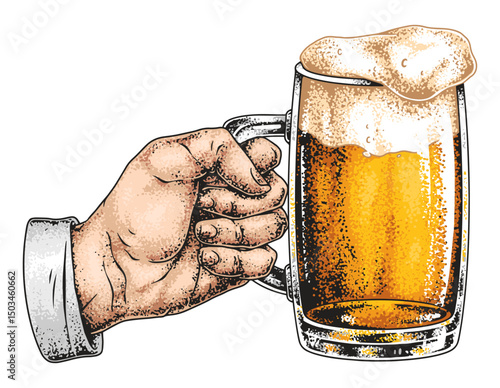 Enjoying a cold beer in a glass mug