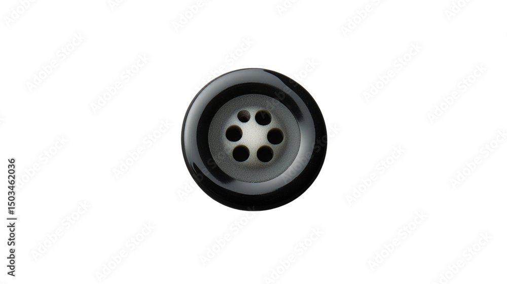 Round Black Button with Six Holes on Transparent Background Round Black Button with Six Holes on Transparent Background