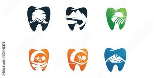 landscape logo vector collection, dentist or dental company logo collection designs with landscape
