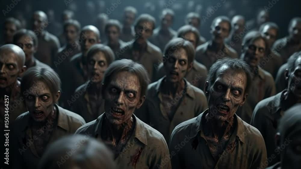 Swarm of Terrifying Zombies in Dark Horror Fantasy Scene Swarm of Terrifying Zombies in Dark Horror Fantasy Scene