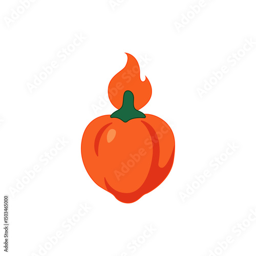 Spicy pepper vector logo. Hot pepper vector. Orange habanero pepper vector. Vector logo for sauce. Spicy food and vegetables. Vector illustration.