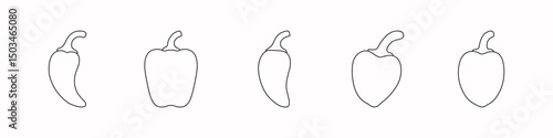 Set of hot peppers line vector. Vector icon set of hot fire peppers. Chili peppers, jalapeno, habanero, cayenne. Set of fruits vector. Vector illustration.
