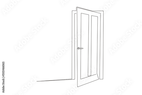 Line Art Door Silhouette. Outline Frame Room Door Symbol Isolated on White. Graphic Home Interior Entrance Element. One Editable Thin Stroke. Sketch Door Contour Frame Border.