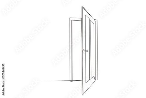 Line Art Door Silhouette. Outline Frame Room Door Symbol Isolated on White. Graphic Home Interior Entrance Element. One Editable Thin Stroke. Sketch Door Contour Frame Border.