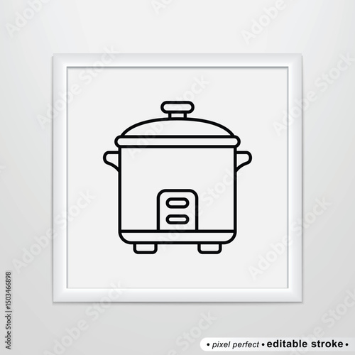 Rice cooker thin line icon, editable stroke, pixel perfect, compatible for app or web, isolated on a white background