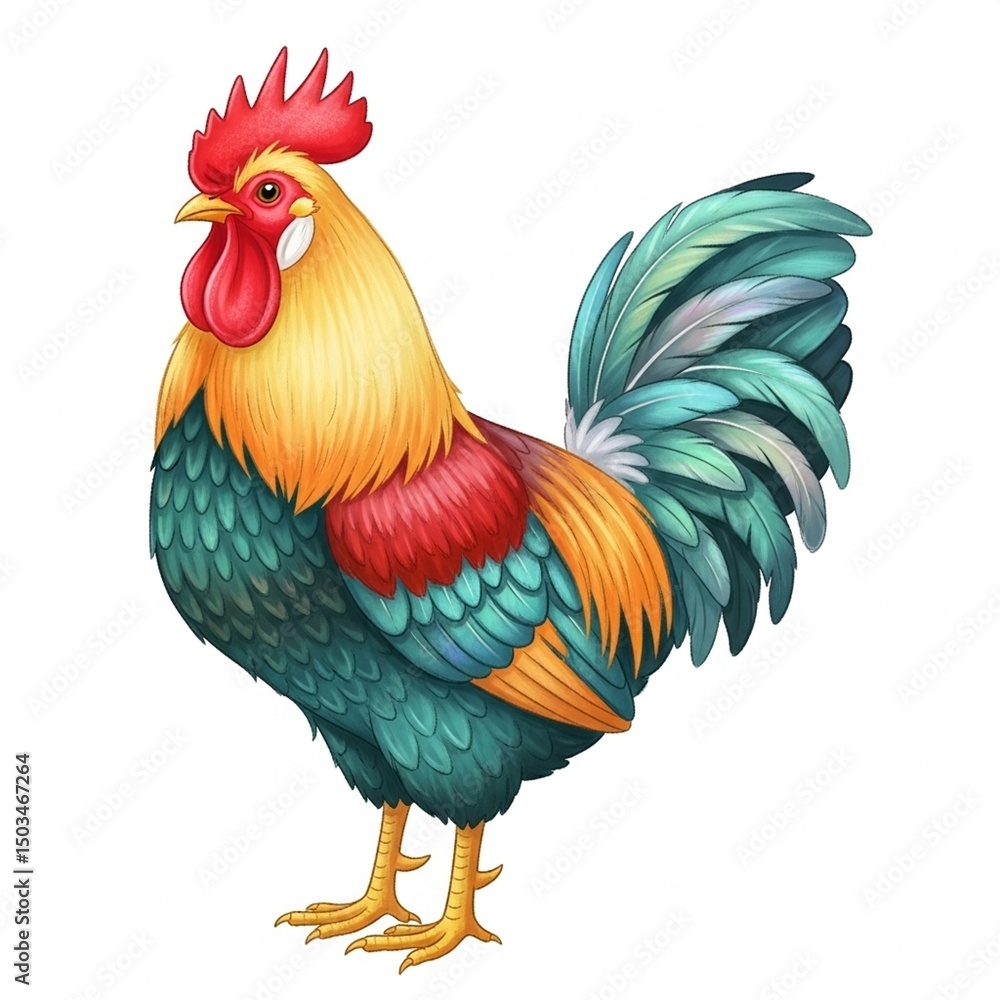 Fototapeta premium Adorable Rooster Illustration – Farm Animal Art for Kids’ Room and Farmhouse Nursery Decor