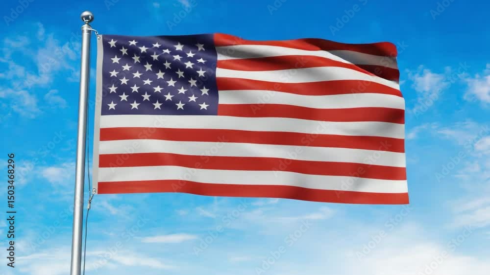 Waving American Flag Against a Blue Sky with Clouds Waving American Flag Against a Blue Sky with Clouds