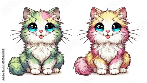 Cute cartoon colorful kittens on a white isolated background. For the design of stickers or products. Vector graphics. EPS.