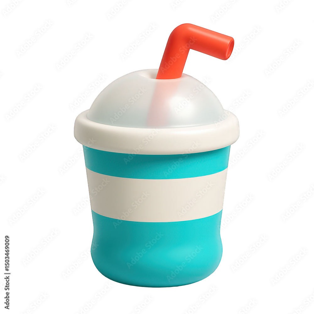 Fototapeta premium Refreshing Cartoon Slushy Cup with Straw