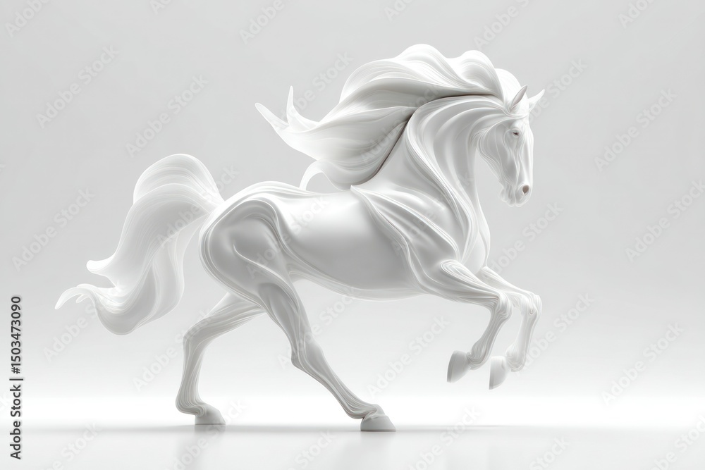 Fototapeta premium Elegant White Horse Sculpture in Motion Artistic Statue of a Galloping Equine Dynamic Pose fo