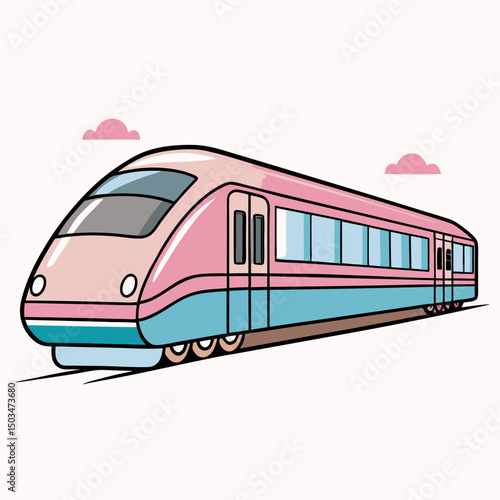 Modern pink and blue train with smooth lines in a minimal style  