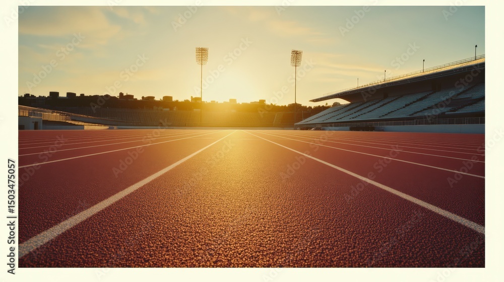 Obraz premium Track field at sunset with dramatic lighting and perspective