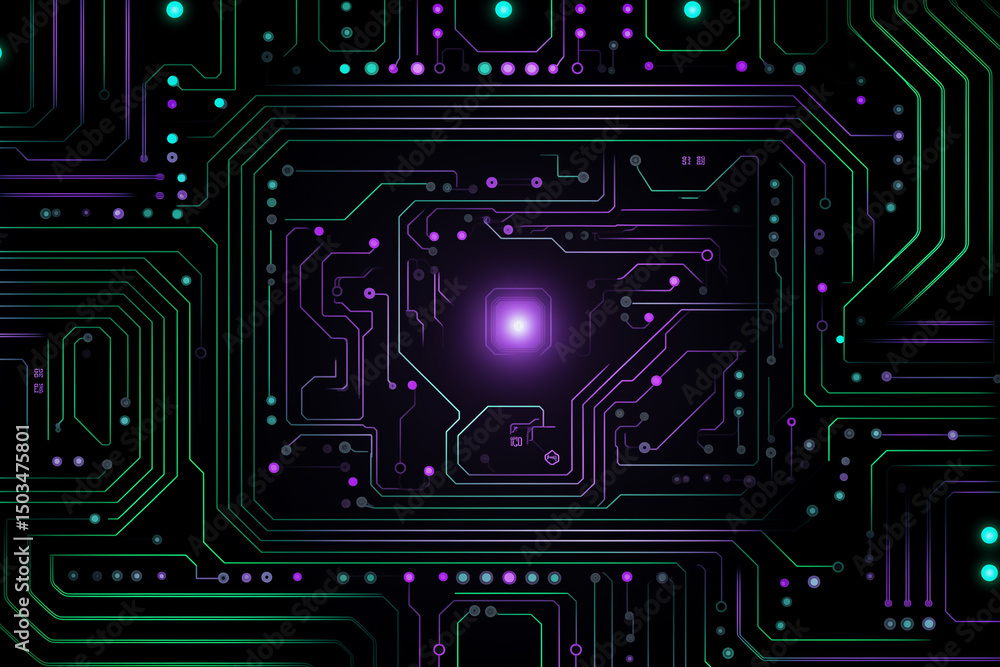 Green and purple glowing circuits on a black background pattern background wallpaper Green and purple glowing circuits on a black background pattern background wallpaper