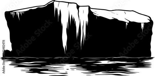 Monochrome Illustration of an Iceberg in the Sea