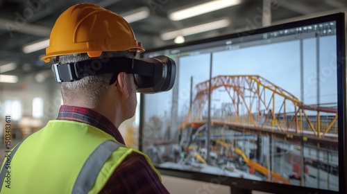 Industrial worker uses virtual reality for design review.