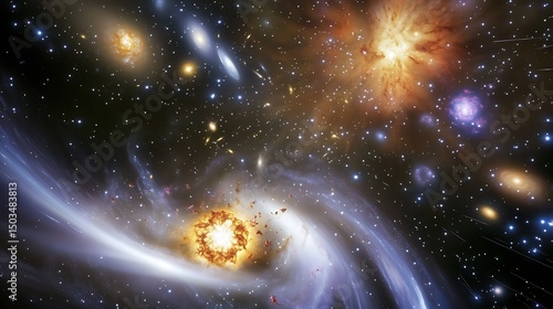 Wallpaper Mural Image of galaxy formation in the early universe where gas and dust collapse into the first galaxies surrounded by cosmic radiation and starburst activity Torontodigital.ca