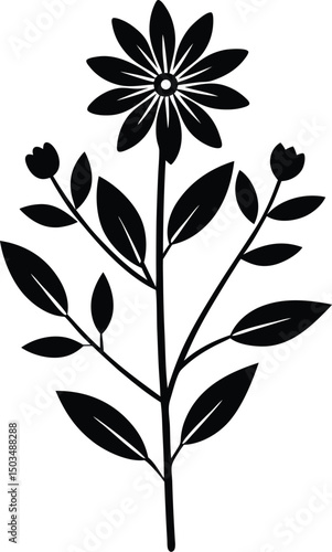 Minimal Botanical Flower Stem Silhouette For Logo