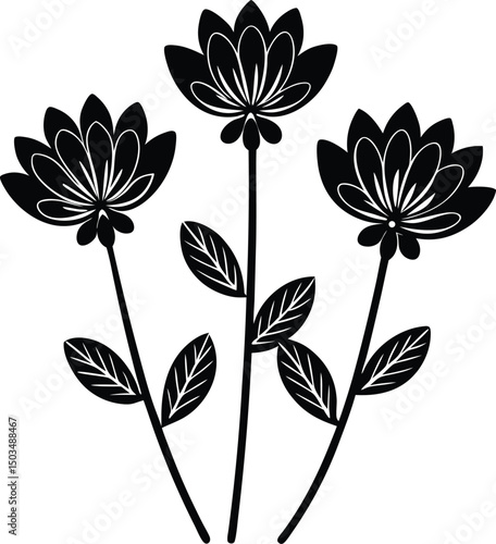 Minimal Flower Trio Silhouette In A Straight Row