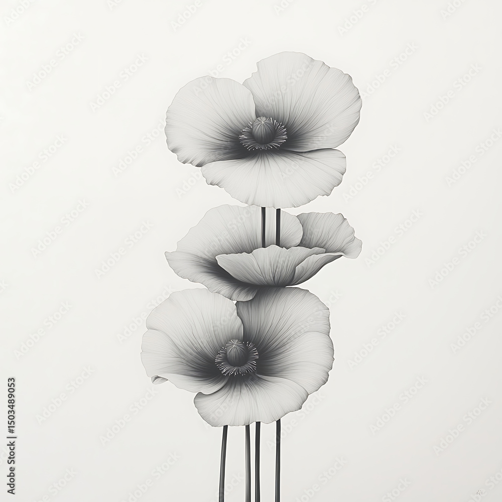 Obraz premium Monochrome Poppy Flowers Still Life.