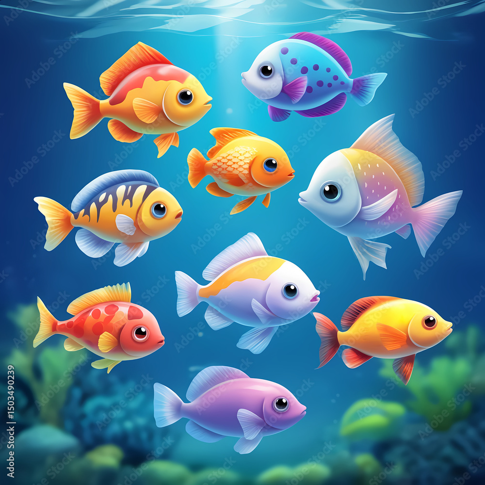 Fototapeta premium A group of colorful fish swimming in the ocean.
