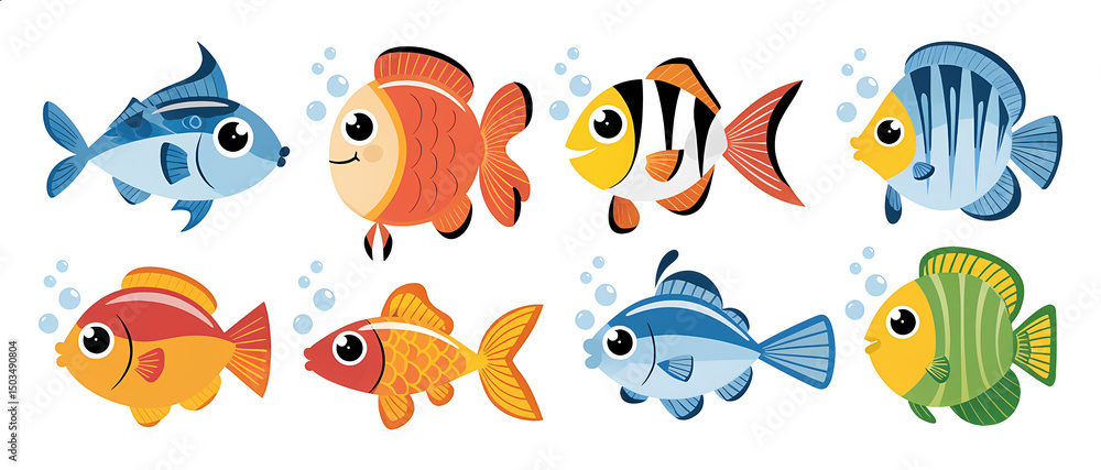 Fototapeta premium A set of colorful fish with big eyes.