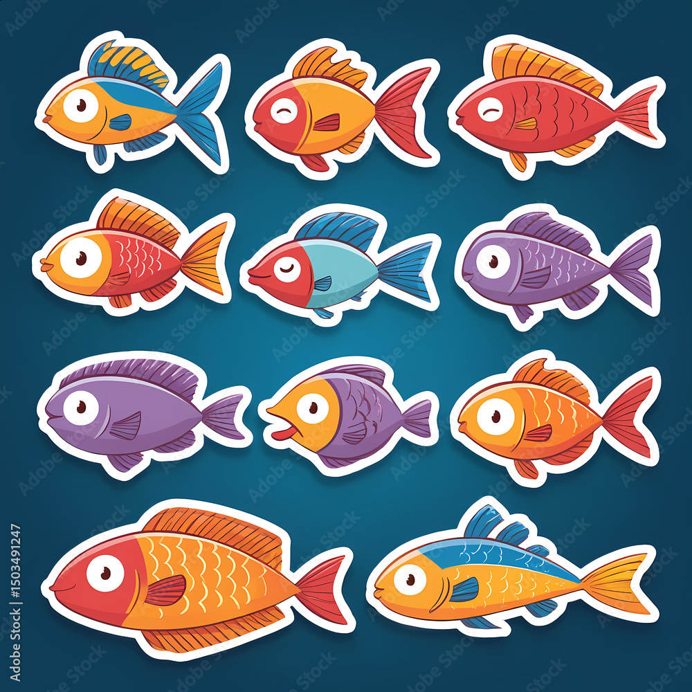 Naklejka premium A group of colorful fish swimming in the ocean.