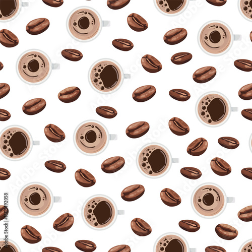 Coffee seamless pattern. Flat vector clipart, illustration with isolated background.