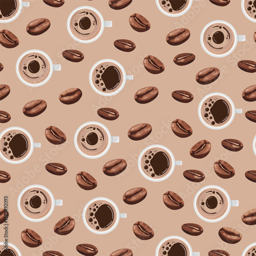 Coffee seamless pattern. Flat vector clipart, illustration with isolated background.