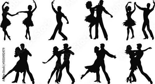 Ballroom dancers performing in coordinated dance positions