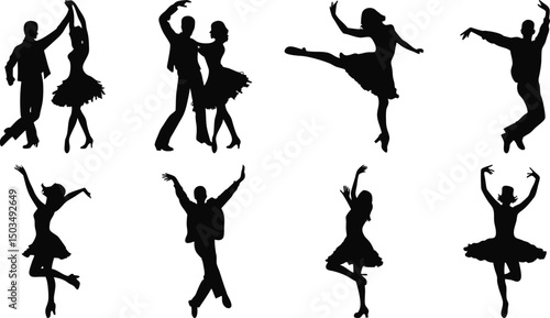 Dance poses from ballet to freestyle in silhouette form